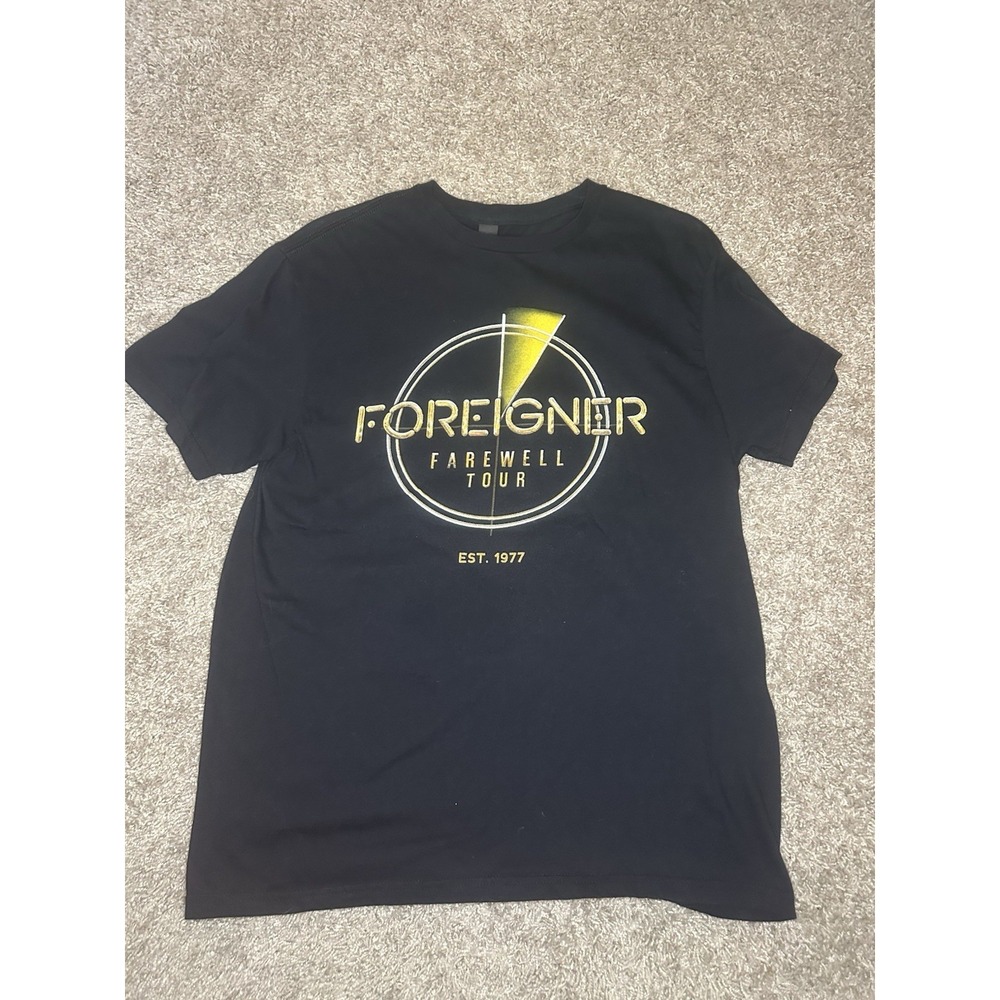 Gildan Men's Black Foreigner Farewell Tour Graphic Print Crew Neck T-Shirt M